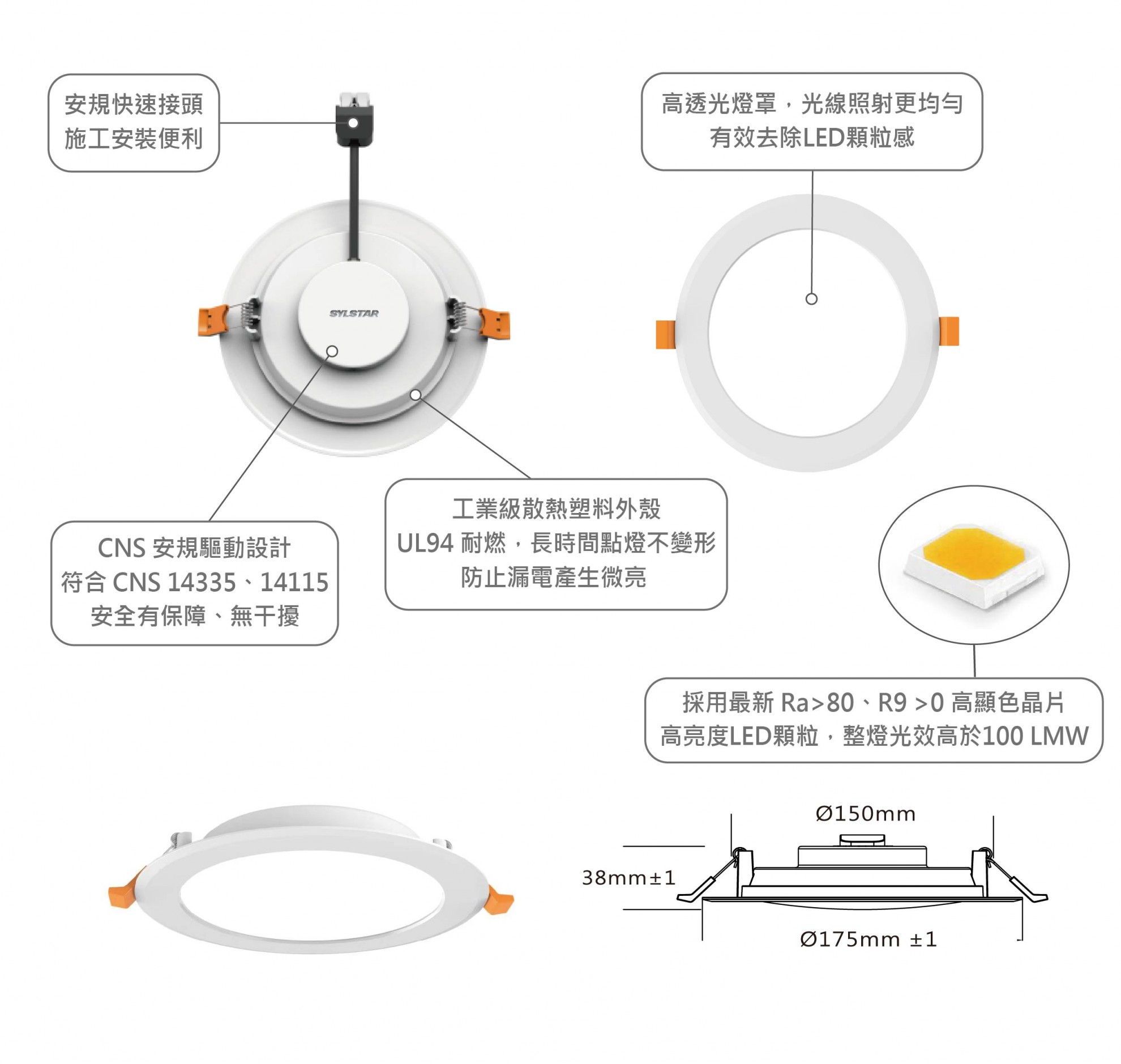 LED 15W 均光崁燈 15cm開孔